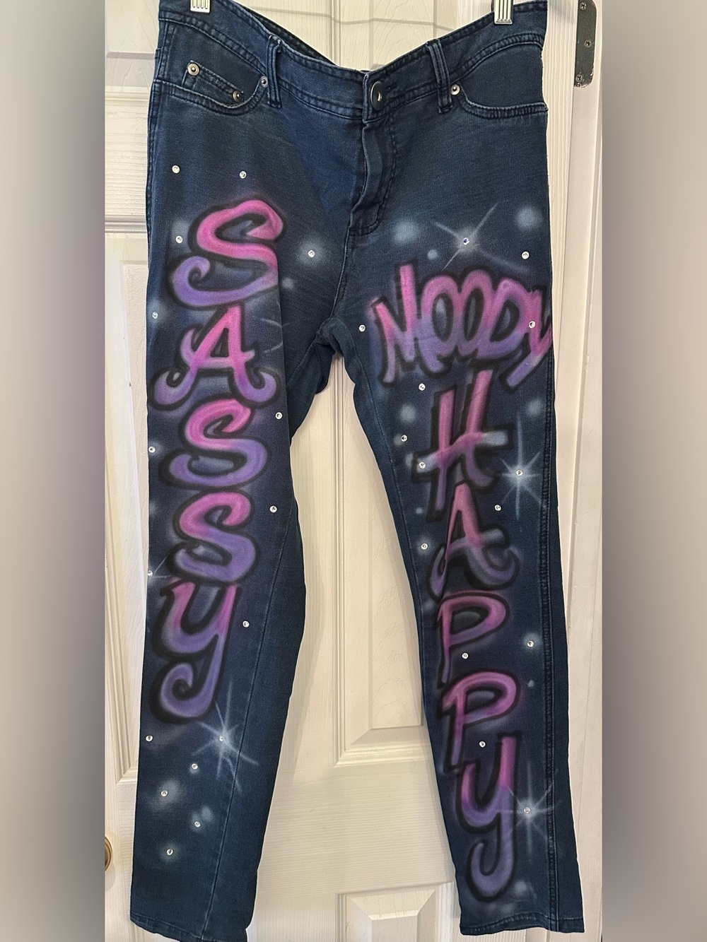 Per Se Dark Blue Denim Jeans with Pink and Purple Airbrush